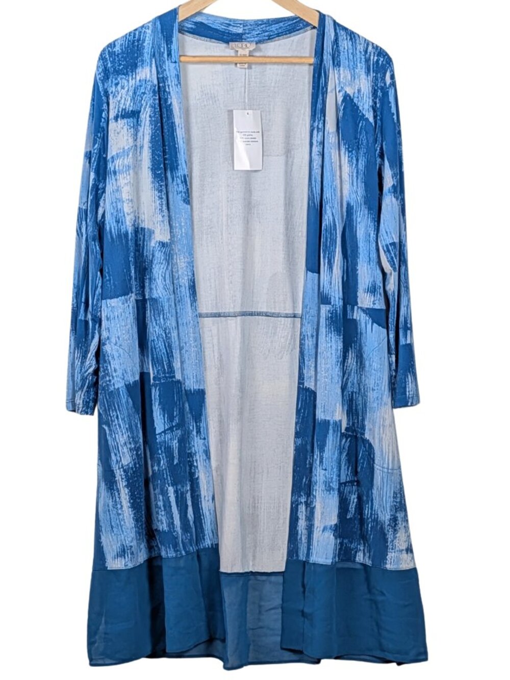 LOGO Lori Goldstein Leticia Blue Abstract Duster Cardigan PXXS NWT